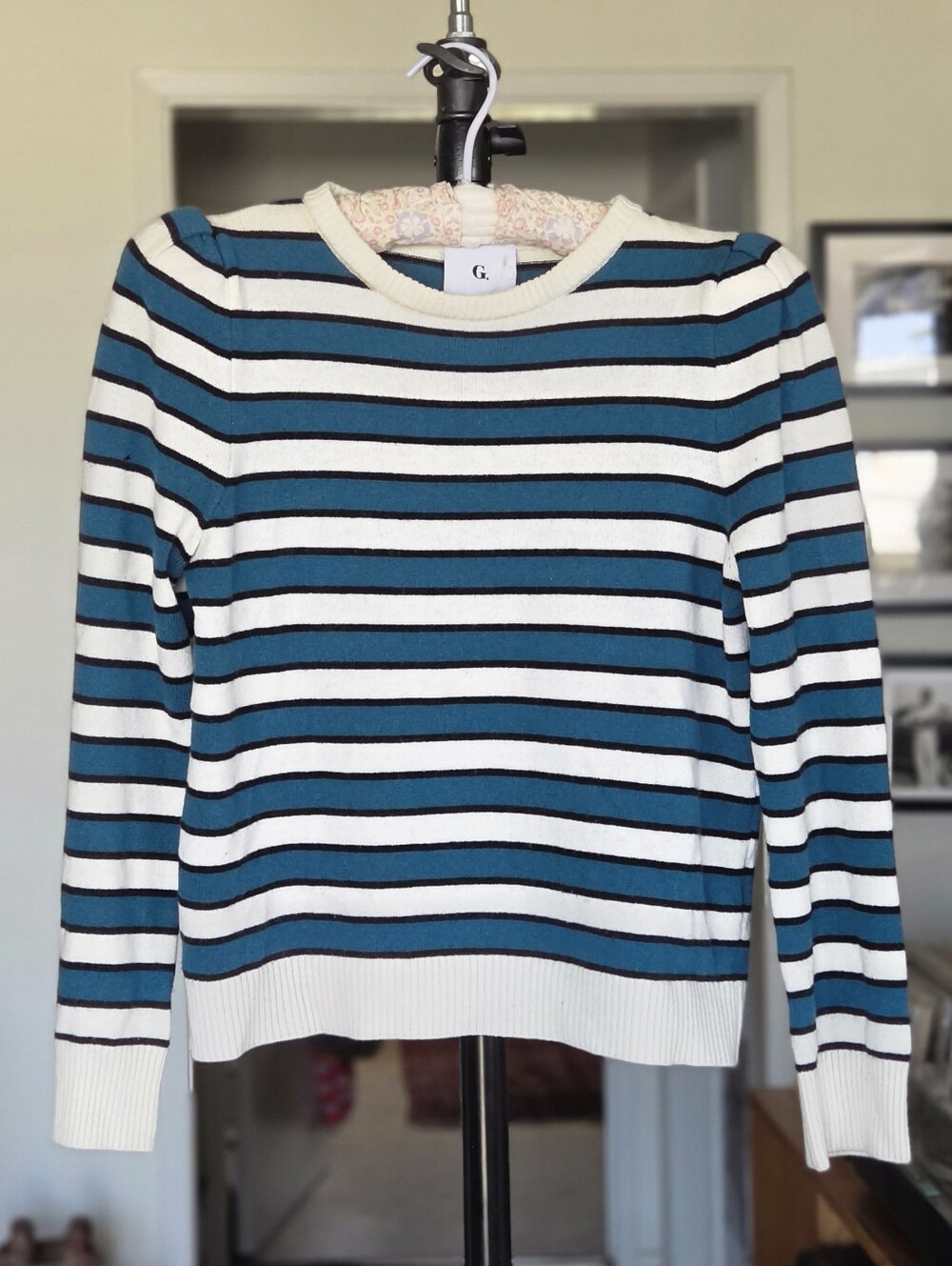 G. Label by Goop Striped Crewneck Evan Tomboy Rugby Cashmere Sweater